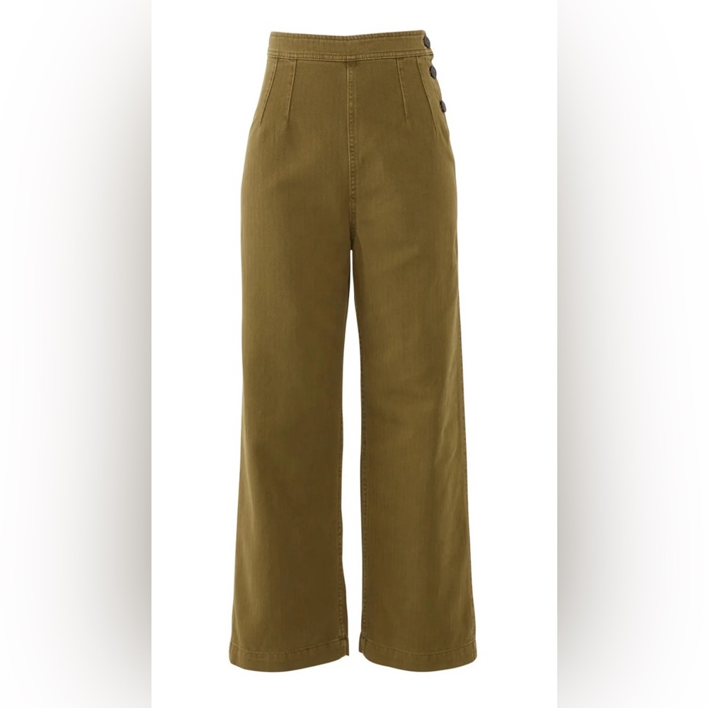 FREE PEOPLE Green Clean Mod Utility Button Up Boho Crop Pants Size 2
